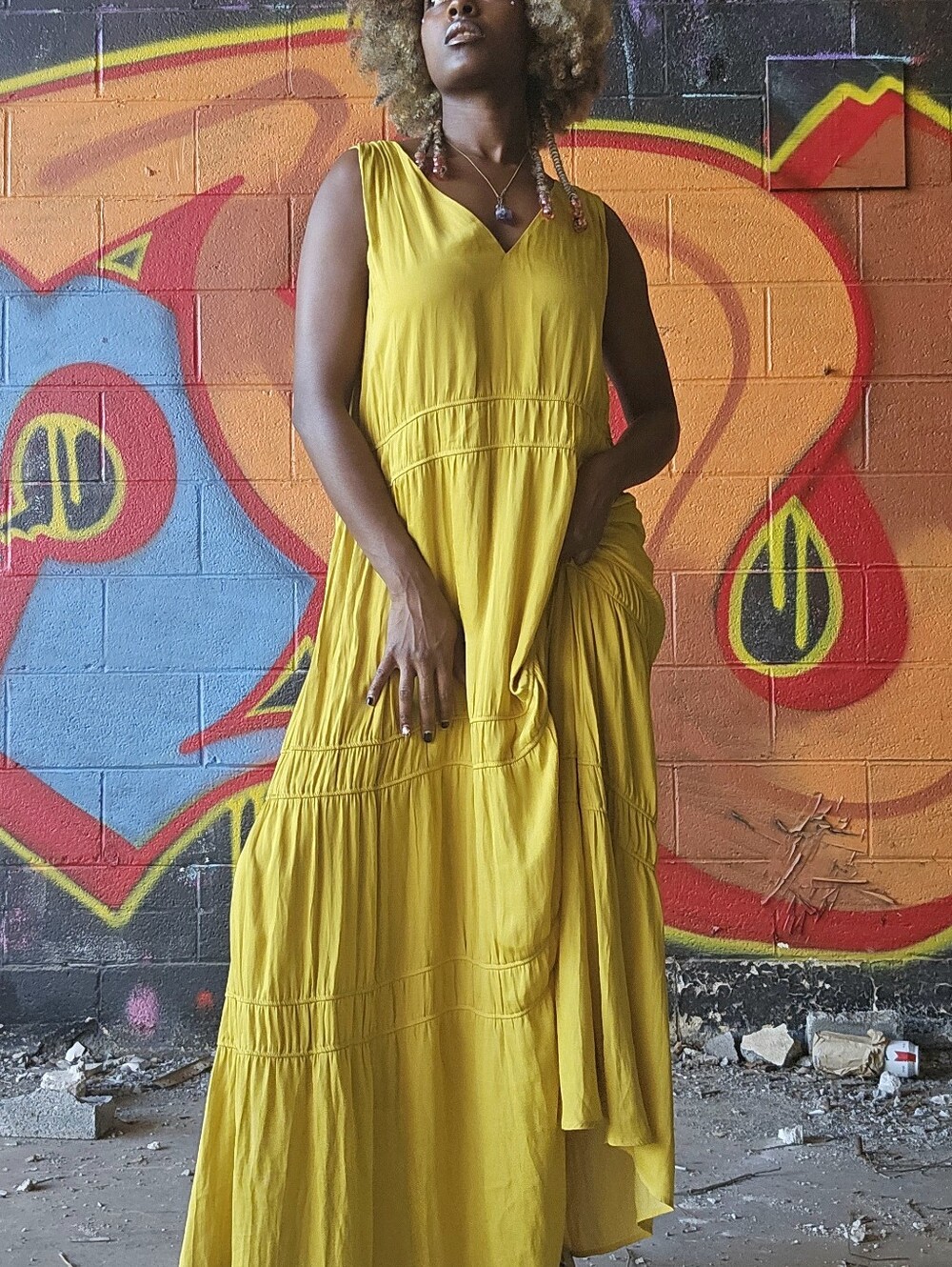 Anthropologie Yellow Tiered Maxi Dress
